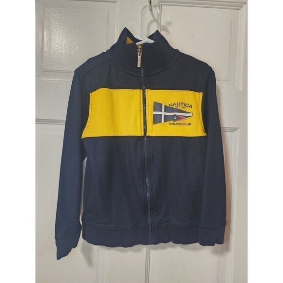 Nautica Boys XL Sailing Club Full Zip Track Sweatshirt Navy Yellow Cotton - Picture 2 of 6